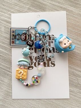 Cute Blue Dimoo Beaded Keychain Charm